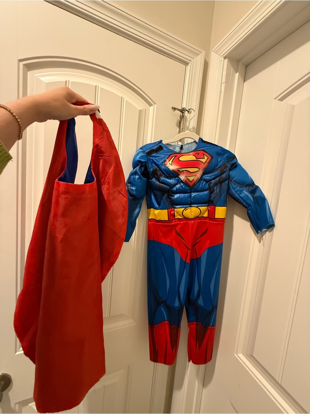 Kids Superman Costume with Red Cape - Blue & Red - muscle chest